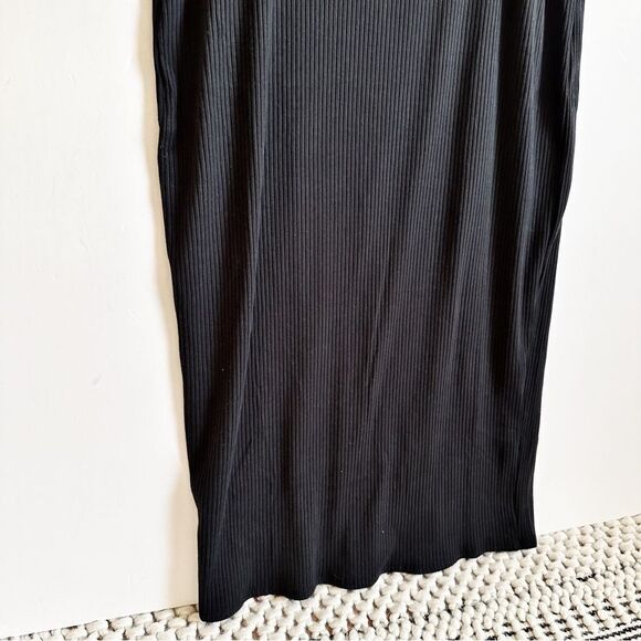 Good American 90s Ribbed Tank Midi Dress Black Size 6 Square Neck Going Out - Picture 6 of 8